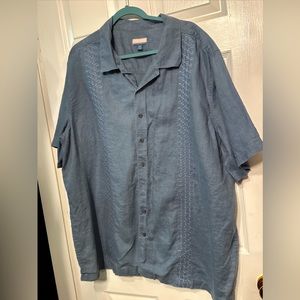 Breakwater XXL 100% Linen Guayabera Shirt Men’s Short Sleeve Blue Button-Up